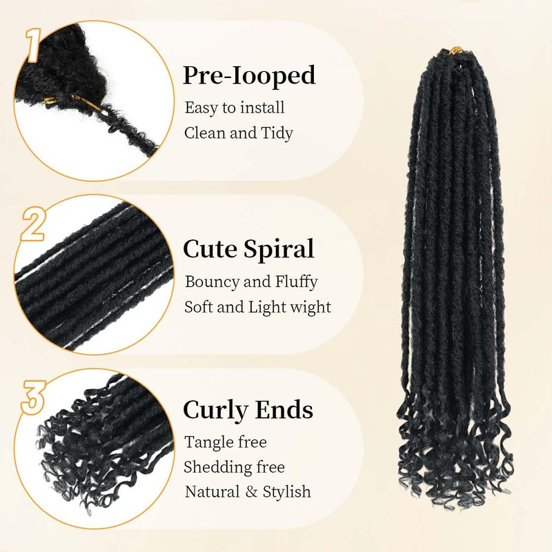 MODERN QUEEN Goddess Locs Crochet Hair 6 Packs, 16 Inch Straight Faux Locs Crochet Braids, Pre-Looped Curly Soft Synthetic Braiding Hair Extensions for Black Women(16 Inch, 6 Packs, 1B#) - Image 4